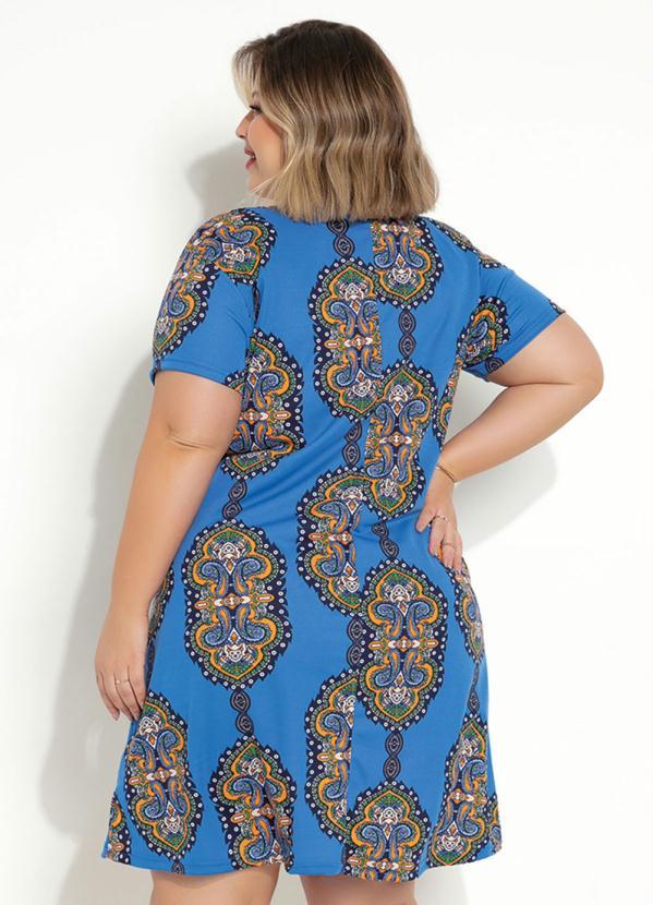 Marguerite - Vestido Manga Curta Azul com Estampa 2