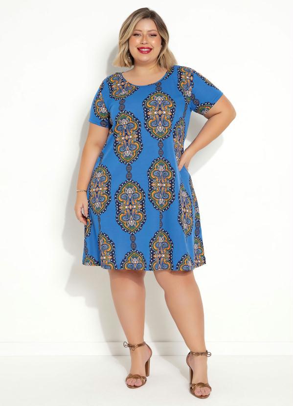 Marguerite - Vestido Manga Curta Azul com Estampa 3