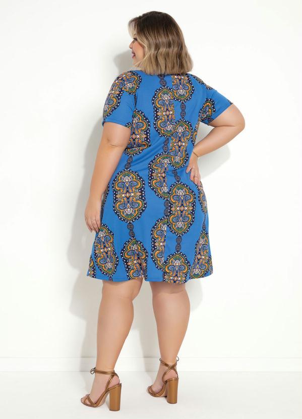 Marguerite - Vestido Manga Curta Azul com Estampa 4