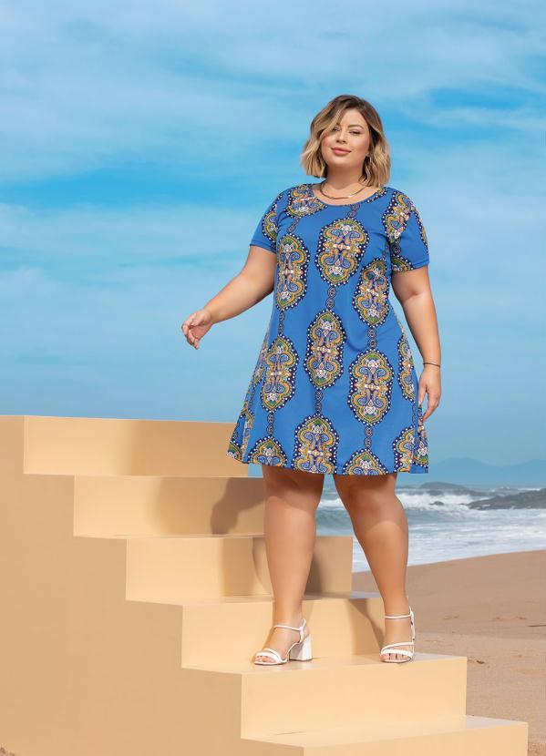 Marguerite - Vestido Manga Curta Azul com Estampa 5