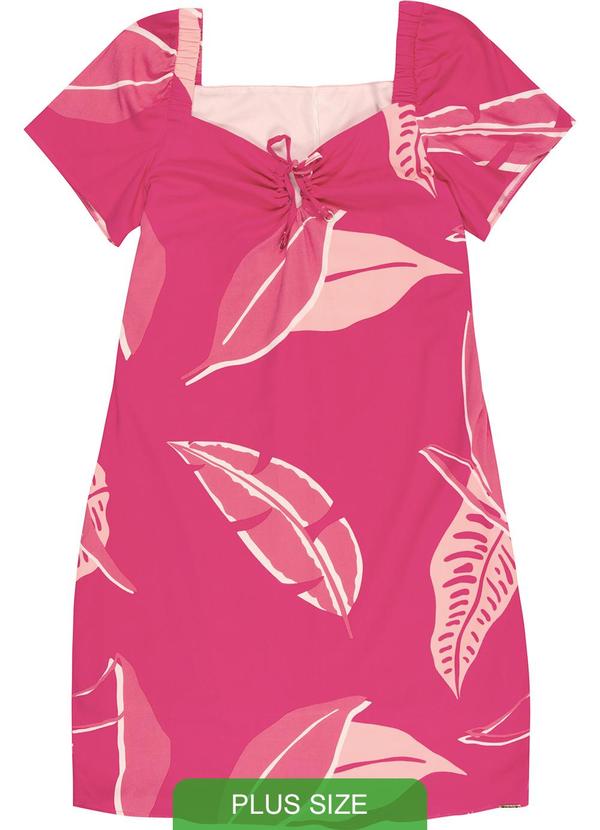 Cativa Plus Size - Vestido Manga Curta Estampado Rosa