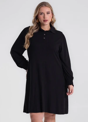 Secret Glam - Vestido Manga Longa Evase Plus Size Preto - SECRET GLAM