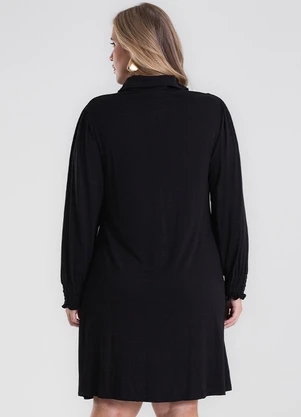 Secret Glam - Vestido Manga Longa Evase Plus Size Preto - SECRET GLAM
