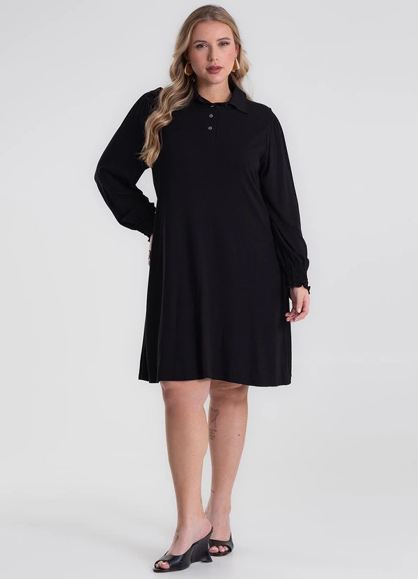 Secret Glam - Vestido Manga Longa Evase Plus Size Preto 3