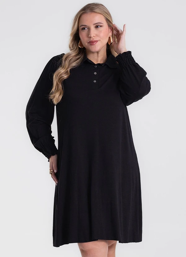 Secret Glam - Vestido Manga Longa Evase Plus Size Preto 4