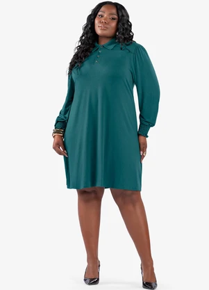 Secret Glam - Vestido Manga Longa Evase Plus Size Verde - SECRET GLAM