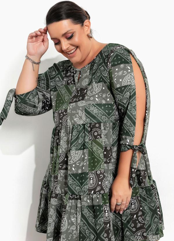 Marguerite - Vestido Mangas Vazadas Cashmere Verde Plus Size 1