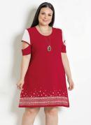 VESTIDO MANGAS VAZADAS PLUS SIZE (VERMELHO/BRANCO)