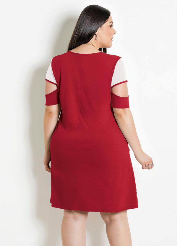 Marguerite - Vestido Mangas Vazadas Plus Size Vermelho/Branco 2
