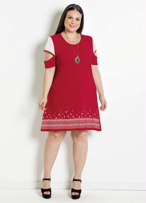 Marguerite - Vestido Mangas Vazadas Plus Size Vermelho/Branco 3
