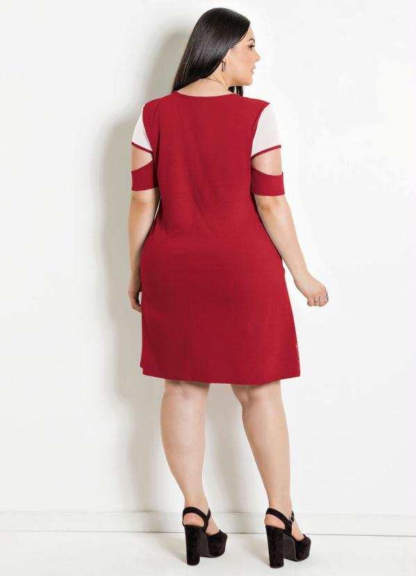 Marguerite - Vestido Mangas Vazadas Plus Size Vermelho/Branco 4