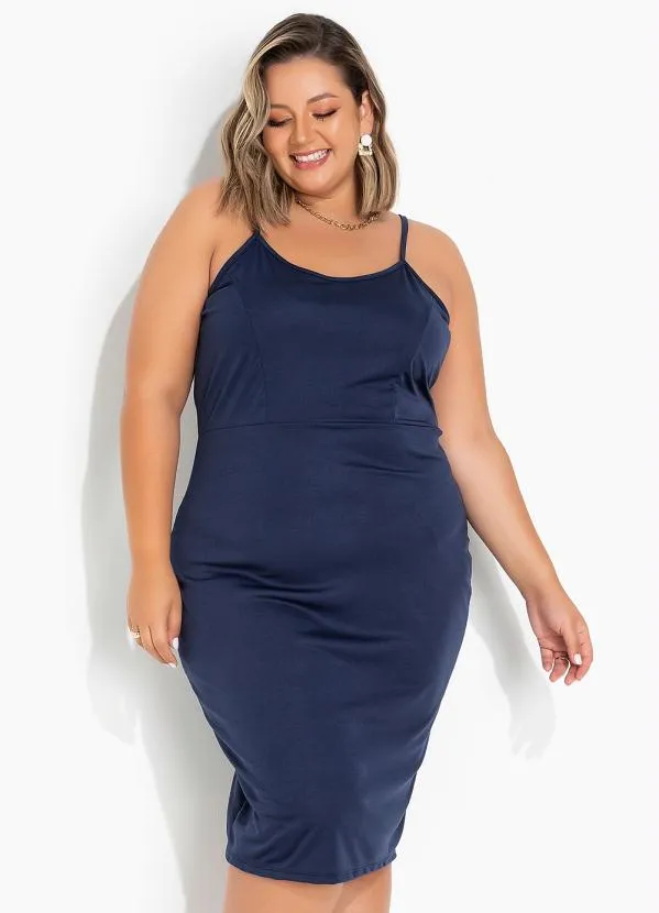 Marguerite - Vestido Marinho com Alças Plus Size