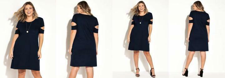Vestido Marinho com Mangas Vazadas Plus Size