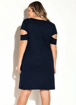Marguerite - Vestido Marinho com Mangas Vazadas Plus Size - MARGUERITE