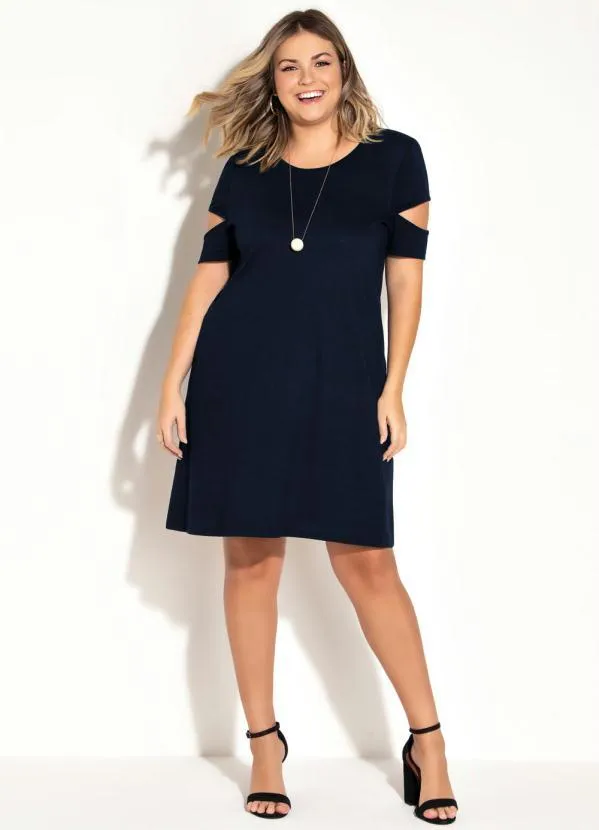 Marguerite - Vestido Marinho com Mangas Vazadas Plus Size 2