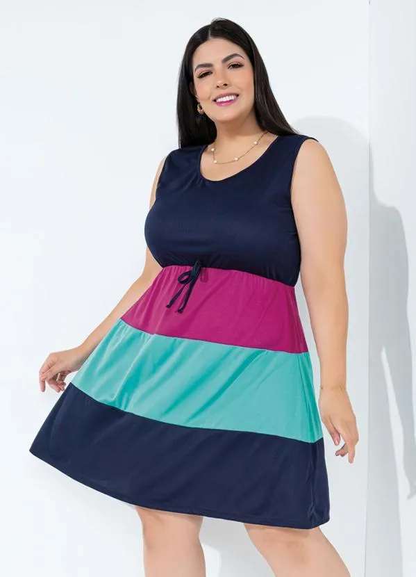 Marguerite - Vestido Marinho com Recortes Plus Size