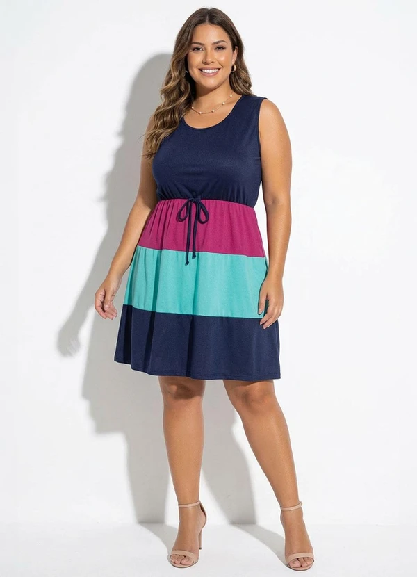 Marguerite - Vestido Marinho com Recortes Plus Size