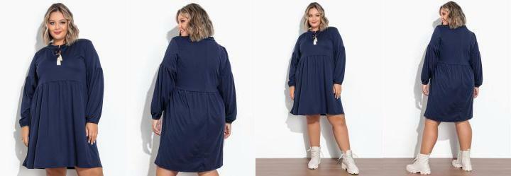 Vestido Marinho Mangas Bufantes Plus Size