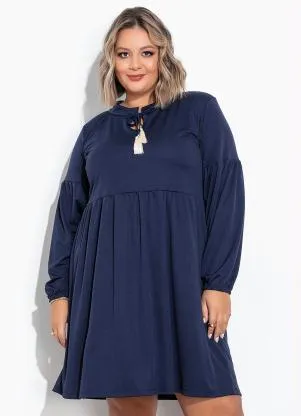 Marguerite - Vestido Marinho Mangas Bufantes Plus Size - MARGUERITE