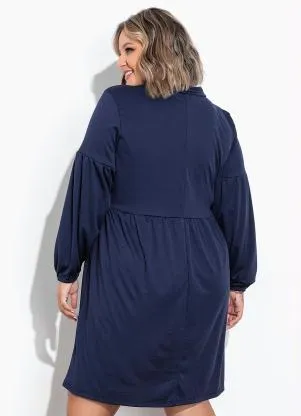 Marguerite - Vestido Marinho Mangas Bufantes Plus Size - MARGUERITE