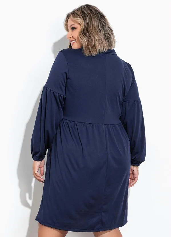 Marguerite - Vestido Marinho Mangas Bufantes Plus Size 2