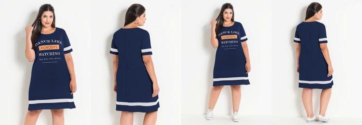Vestido Marinho Plus Size com Estampa Frontal