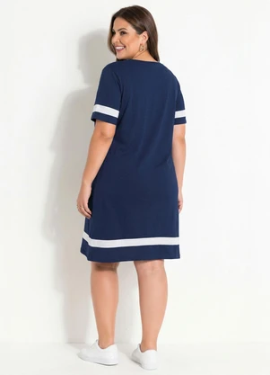 Marguerite - Vestido Marinho Plus Size com Estampa Frontal - MARGUERITE