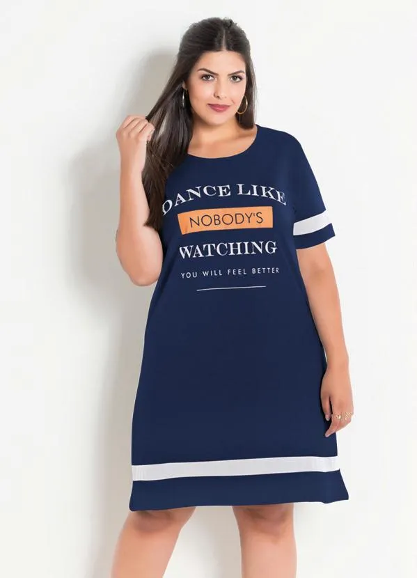 Marguerite - Vestido Marinho Plus Size com Estampa Frontal