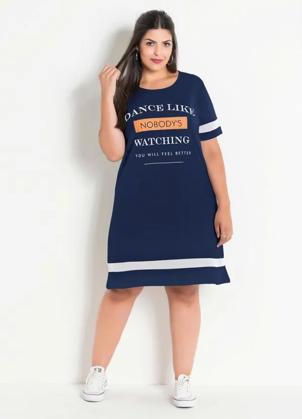 Marguerite - Vestido Marinho Plus Size com Estampa Frontal 3