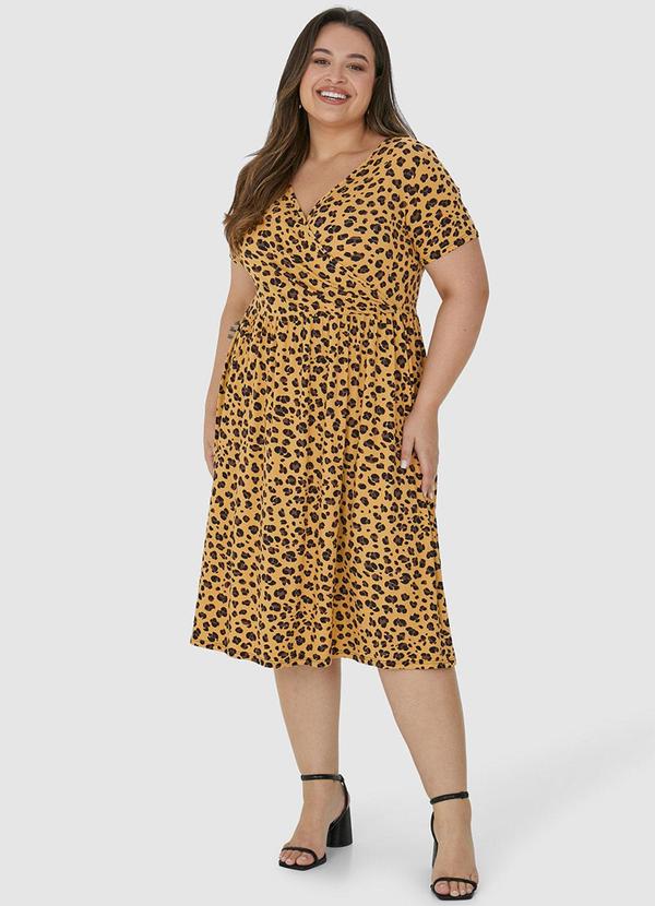 Malwee Plus - Vestido Marrom Transpassado Animal Print 4