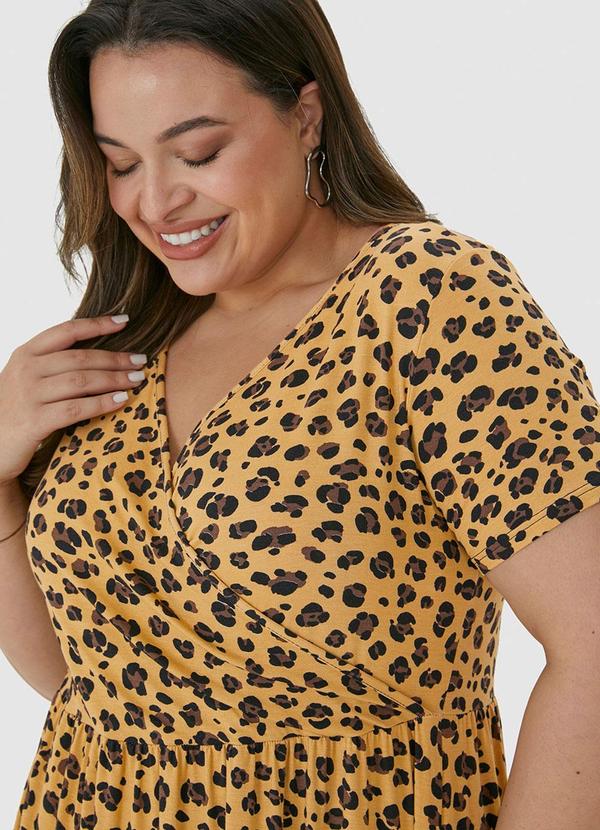 Malwee Plus - Vestido Marrom Transpassado Animal Print 5