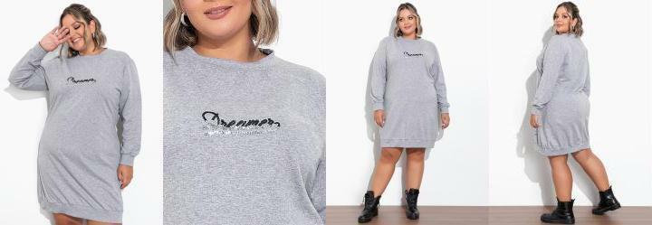 Vestido Mescla com Bordado e Paet Plus Size