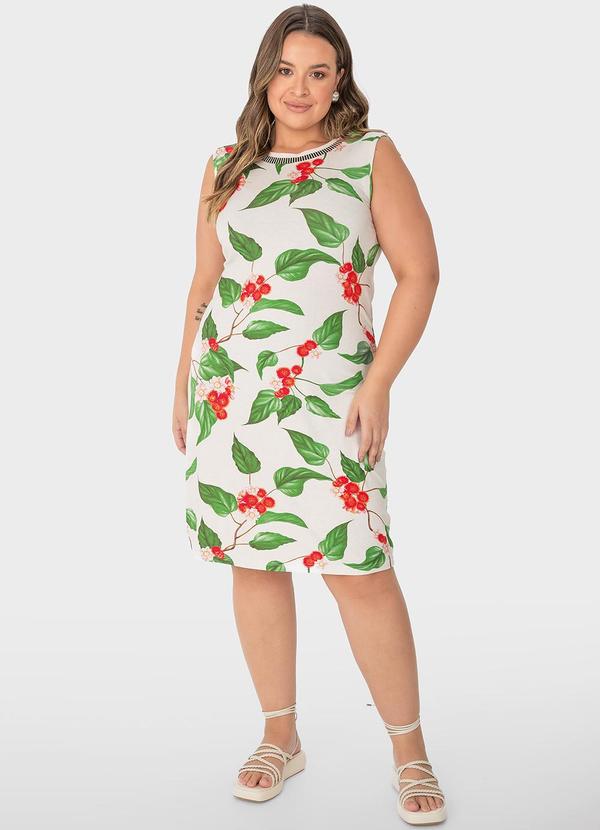 Malwee Plus - Vestido Off White Curto Tropical 2