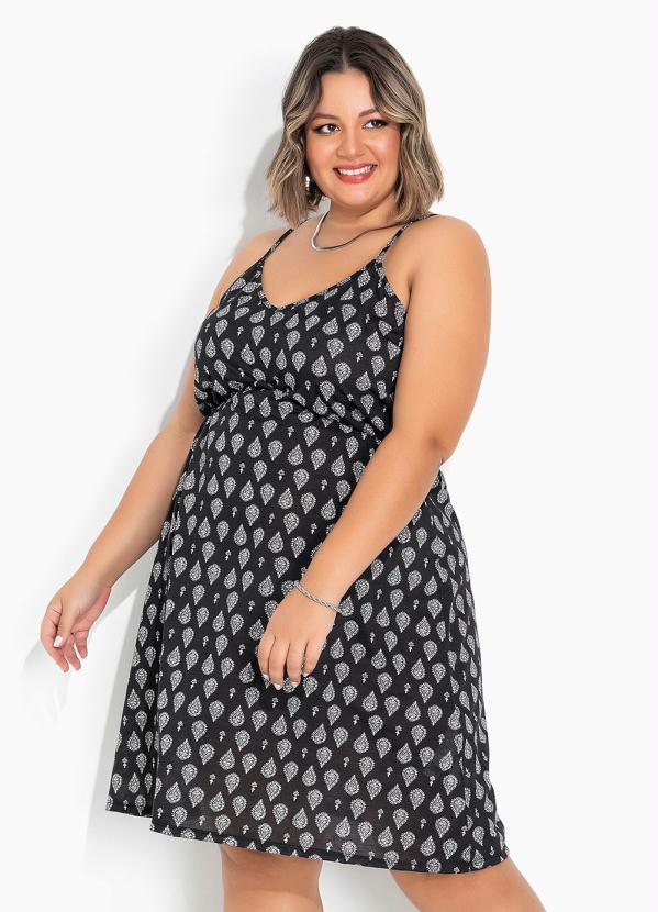 Marguerite - Vestido Paisley Preto com Franzidos Plus Size