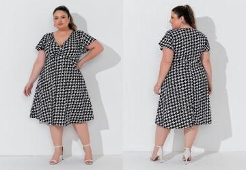 Vestido Pied de Coq Plus Size