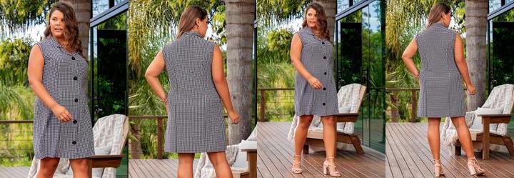 Vestido Pied de Poule em Malha Crepe