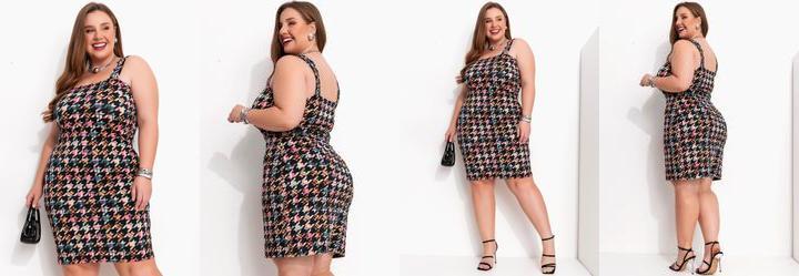 Vestido Pied Poule Colorido em Malha Fria