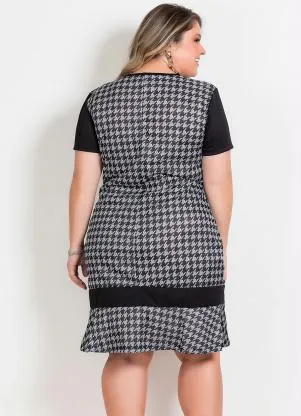 Marguerite - Vestido Pied Poule Plus Size com Babado - MARGUERITE