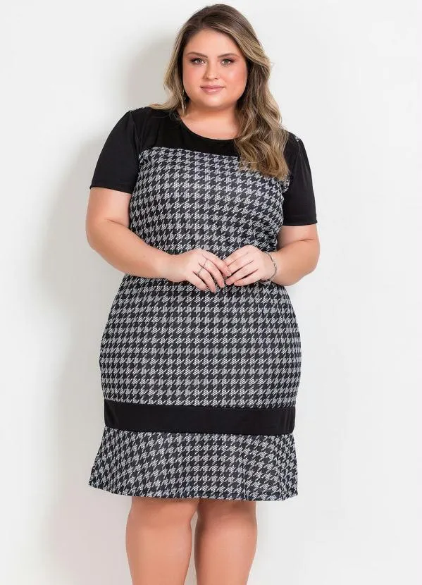 Marguerite - Vestido Pied Poule Plus Size com Babado