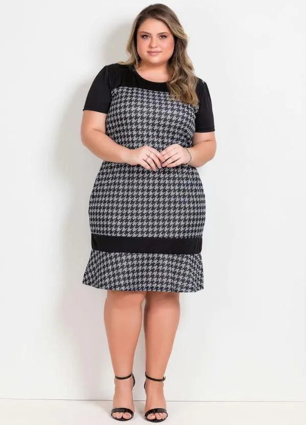 Marguerite - Vestido Pied Poule Plus Size com Babado 3