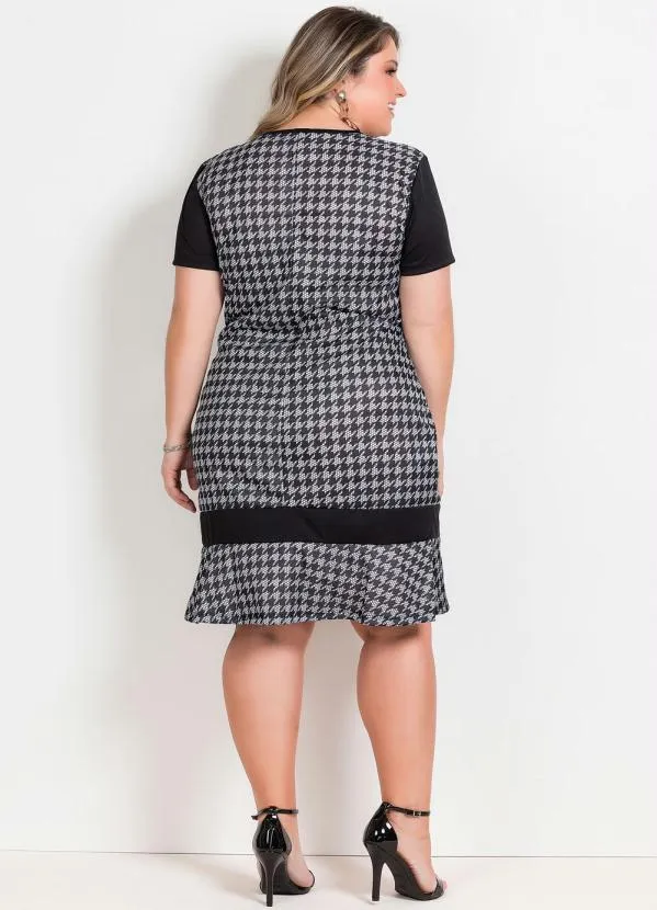 Marguerite - Vestido Pied Poule Plus Size com Babado