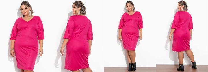 Vestido Pink com Brilho Tubinho Plus Size