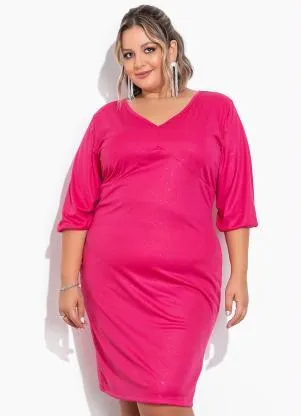 Marguerite - Vestido Pink com Brilho Tubinho Plus Size - MARGUERITE