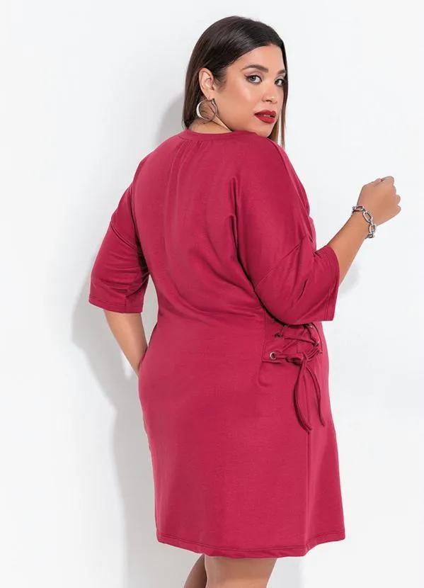 Queima Estoque - Vestido Plus Size Bordô com Amarração na Cintura 5