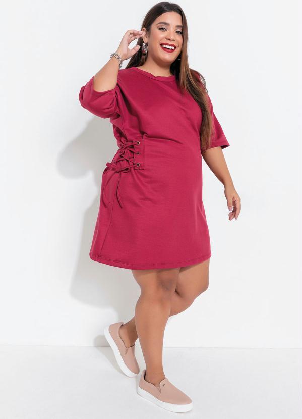 Outlet - Vestido Plus Size Bordô com Amarração na Cintura 3