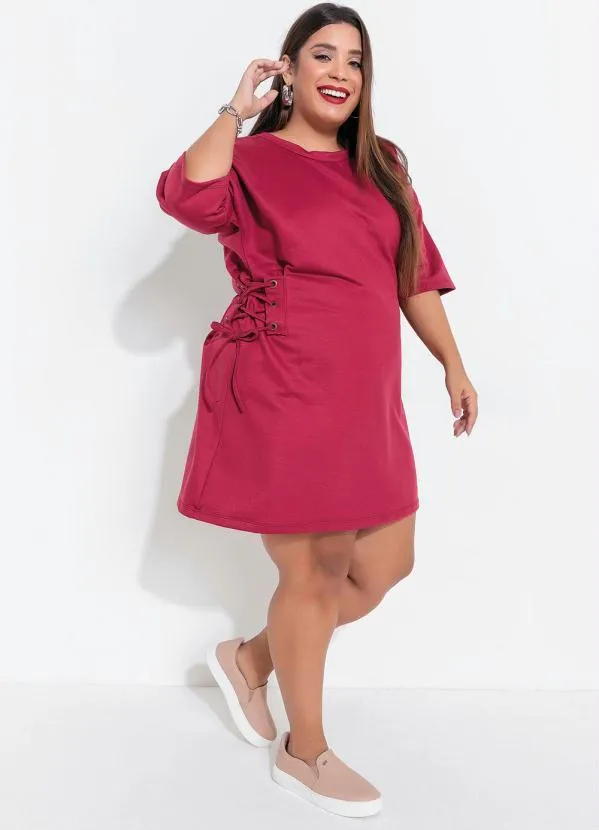 Queima Estoque - Vestido Plus Size Bordô com Amarração na Cintura 3