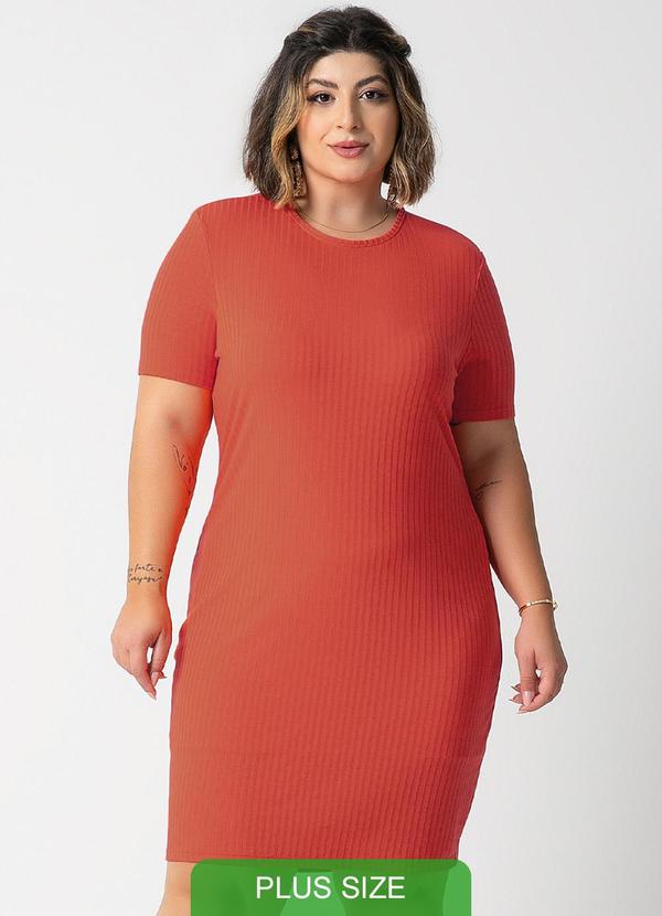 Habana - Vestido Plus Size Canelado Básico Laranja