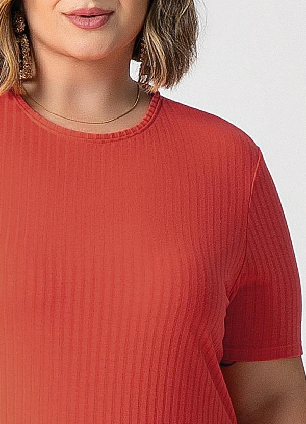 Habana - Vestido Plus Size Canelado Básico Laranja 2