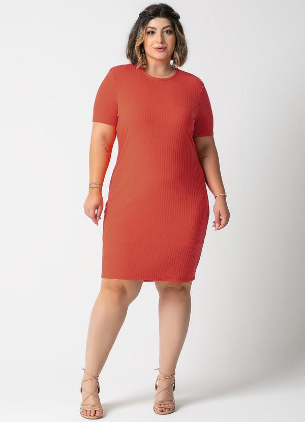 Habana - Vestido Plus Size Canelado Básico Laranja 4