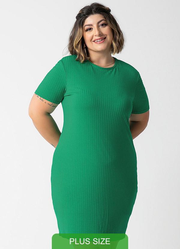Habana - Vestido Plus Size Canelado Básico Verde